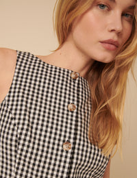 Black Slash Neck Gingham Waistcoat