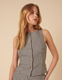Black Slash Neck Gingham Waistcoat