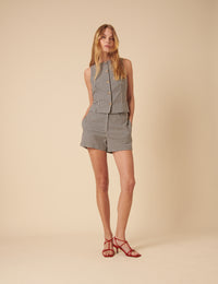 Black Slash Neck Gingham Waistcoat