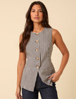 Black Gingham Longline Crew Neck Waistcoat