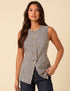 Black Gingham Longline Crew Neck Waistcoat