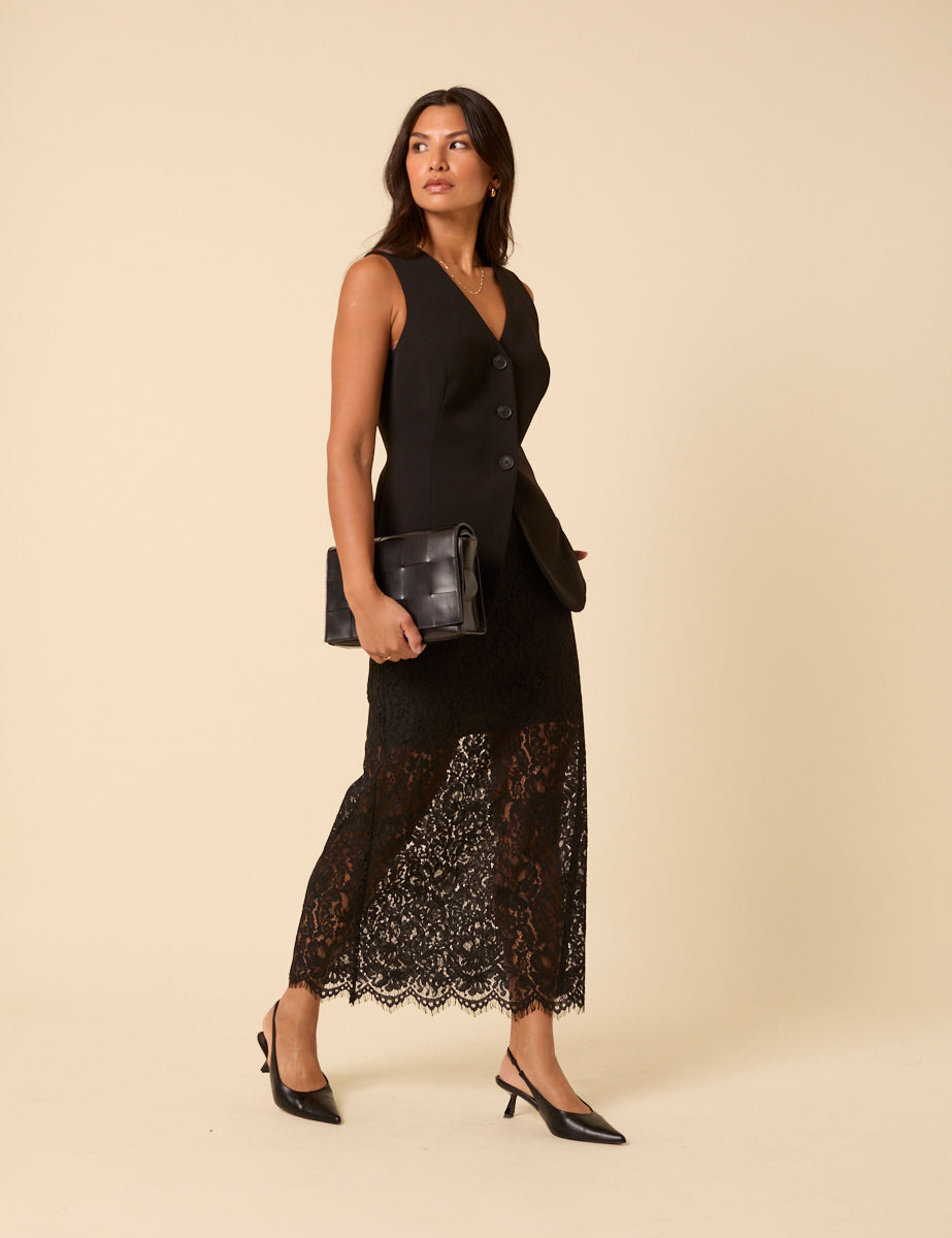 Black Longline Waistcoat