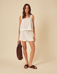 White Linen-blend Swing Top