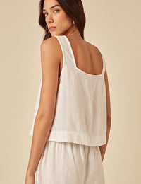 White Linen-blend Swing Top