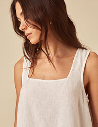White Linen-blend Swing Top