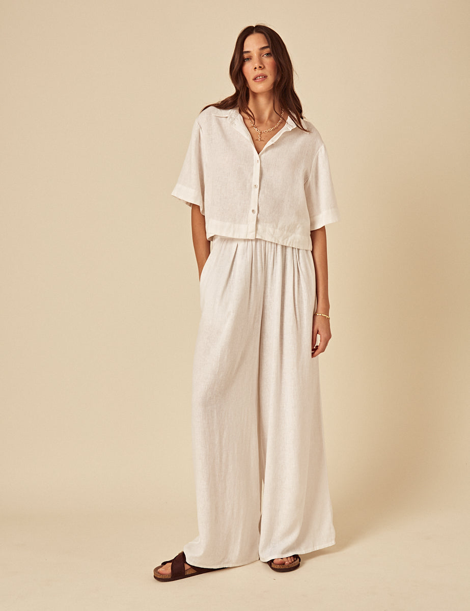White Linen-Blend Shirt
