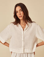 White Linen-Blend Shirt