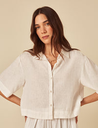 White Linen-blend Shirt