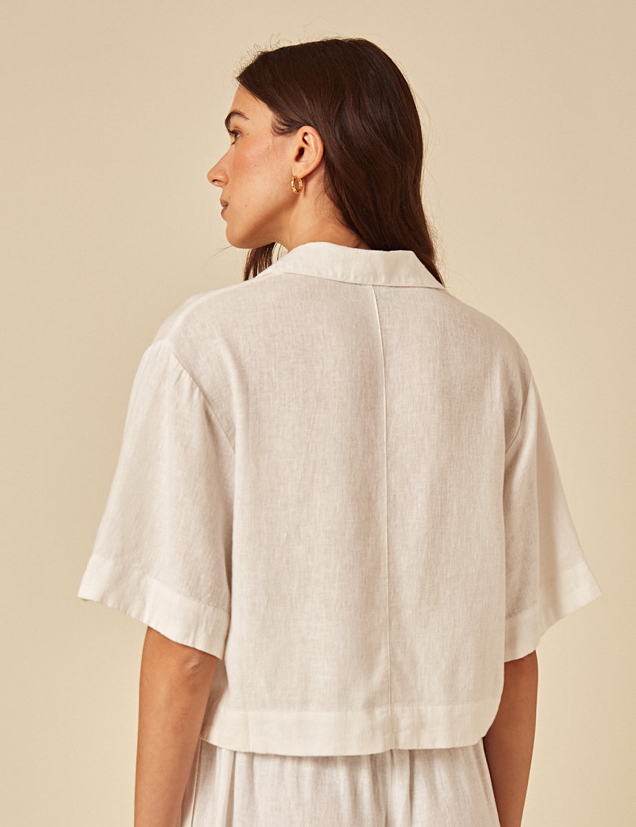 White Linen-Blend Shirt