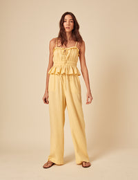 Butter Yellow Linen-blend Frill Cami Top