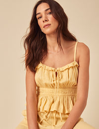 Butter Yellow Linen-blend Frill Cami Top