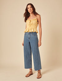 Butter Yellow Linen-blend Frill Cami Top