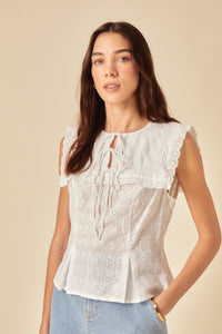 White Collar Broderie Anglaise Top