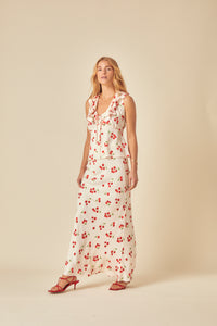 White Tomato Print Frill Top