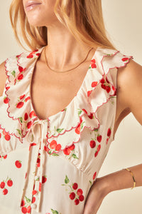 White Tomato Print Frill Top