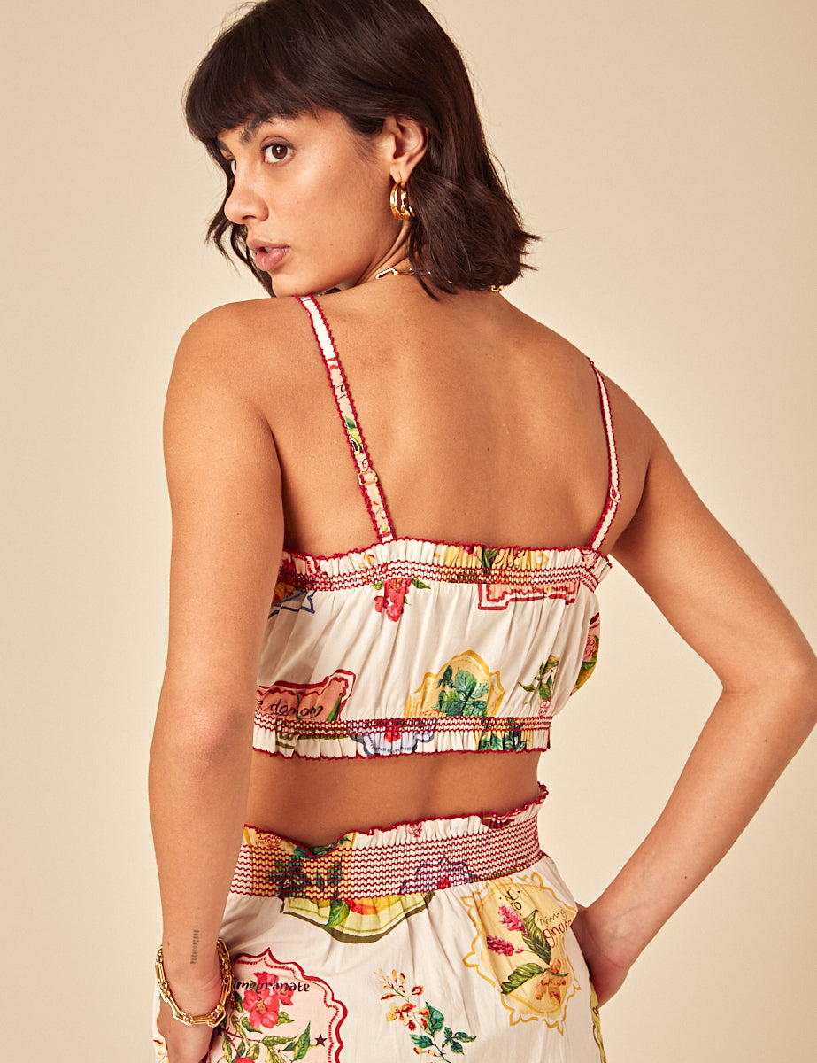 White Printed Crop Top