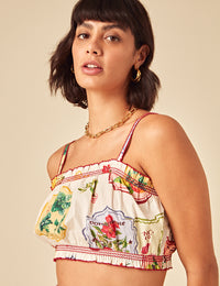 White Printed Crop Top