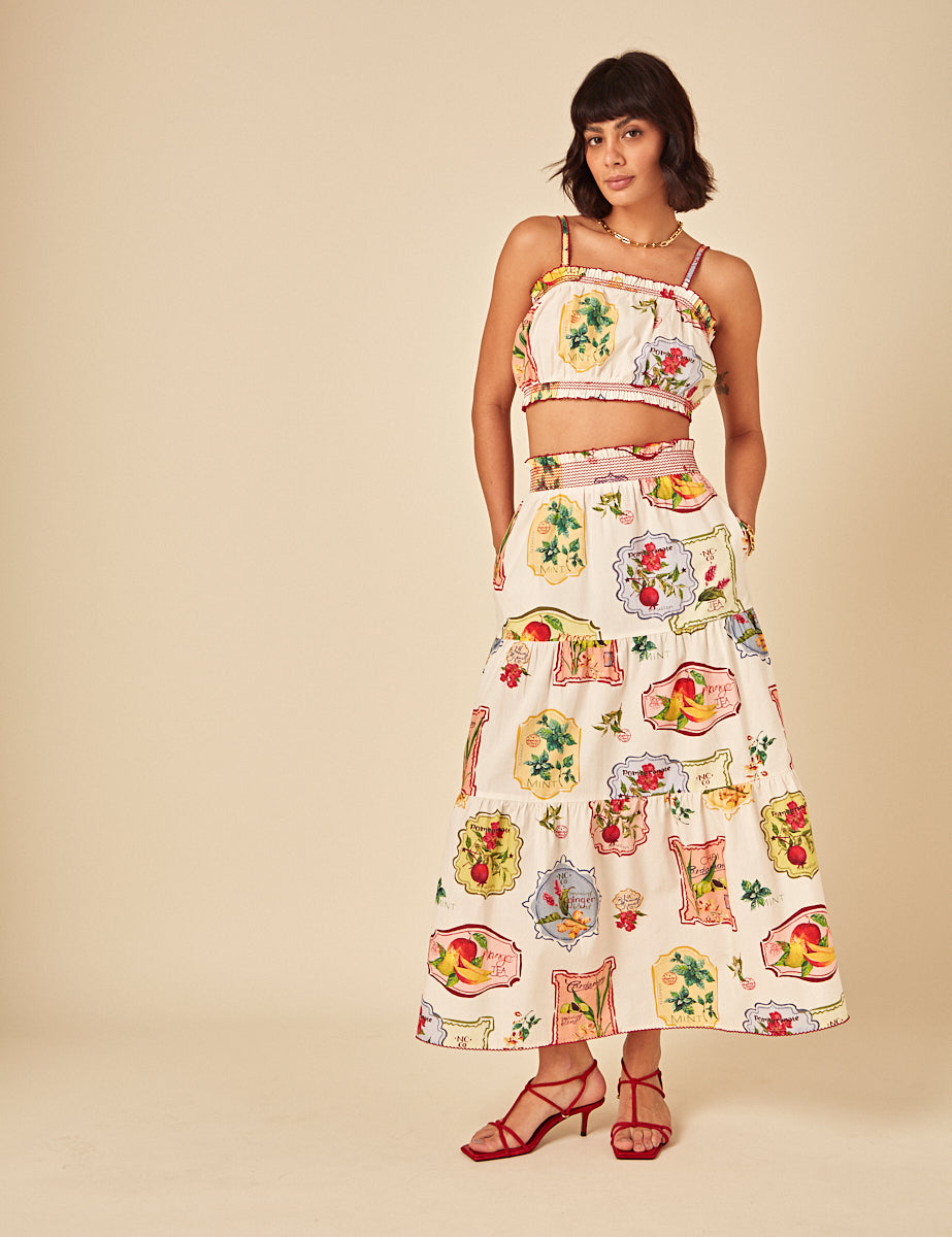 White Printed Crop Top