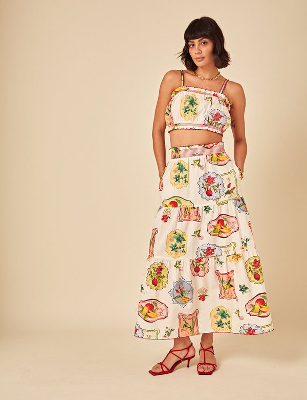 White Printed Crop Top