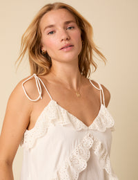 White Broderie Anglaise Frill Cami Top