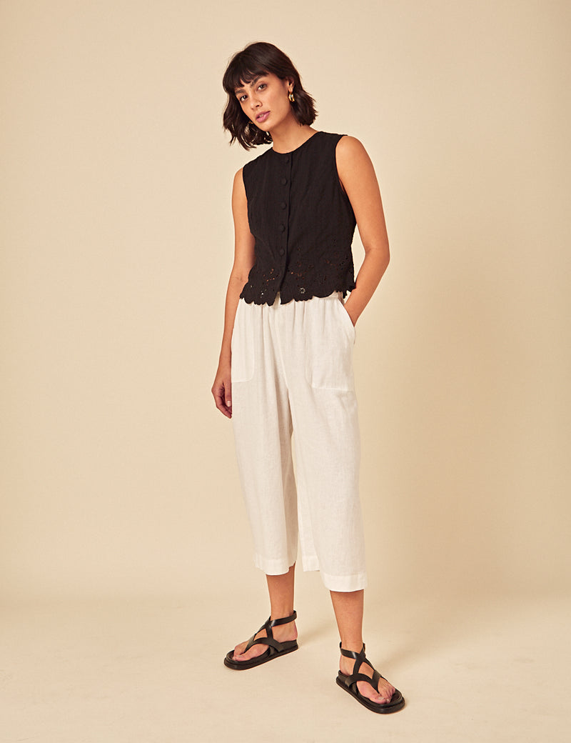Black Sleeveless Broderie Anglaise Top