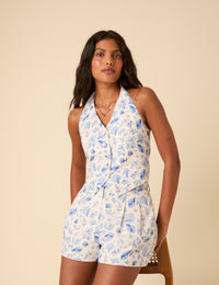 Blue Shell Print Halter Neck Waistcoat