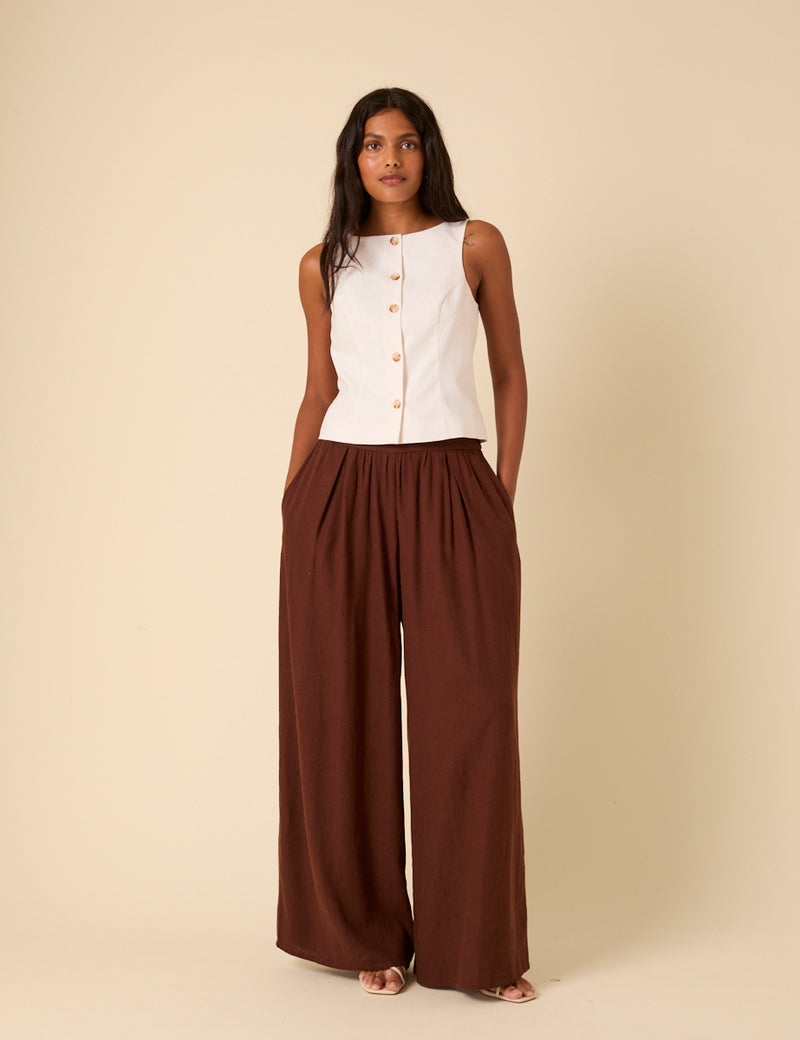 White Linen-Blend Tailored Waistcoat
