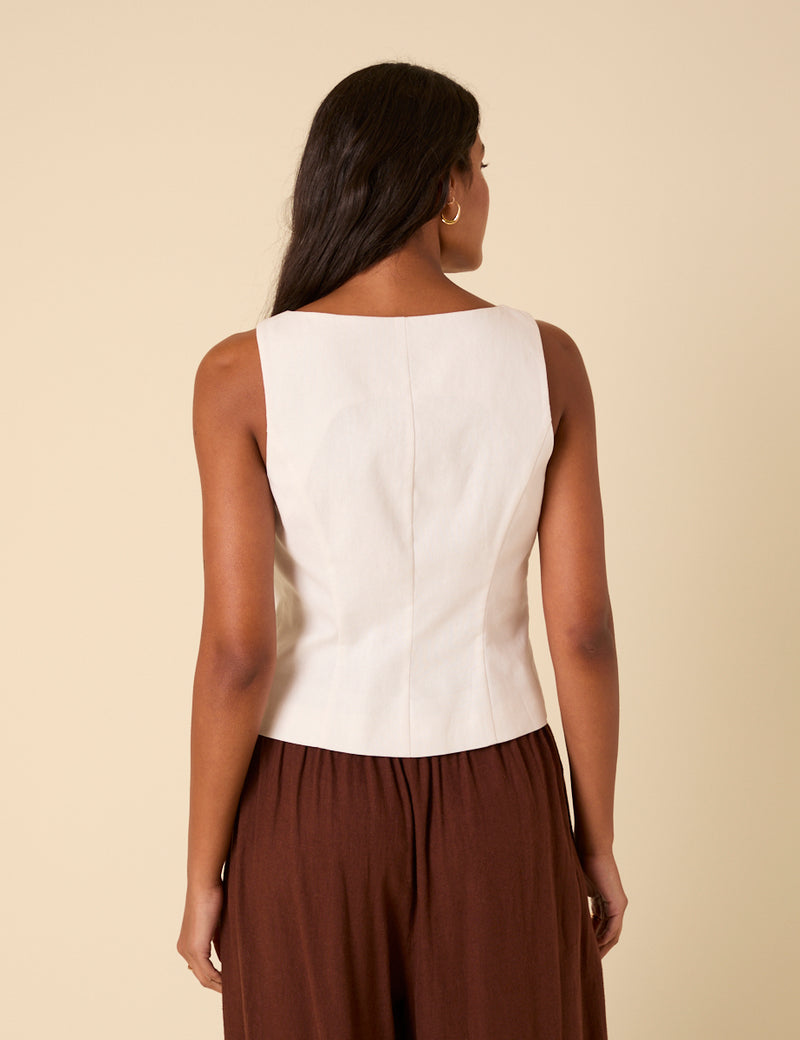 White Linen-Blend Tailored Waistcoat