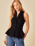 Black Linen-Blend Tailored Peplum Waistcoat