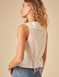 White Floral Embroidered Sleeveless Top