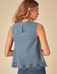 Blue Denim Broderie Swing Top