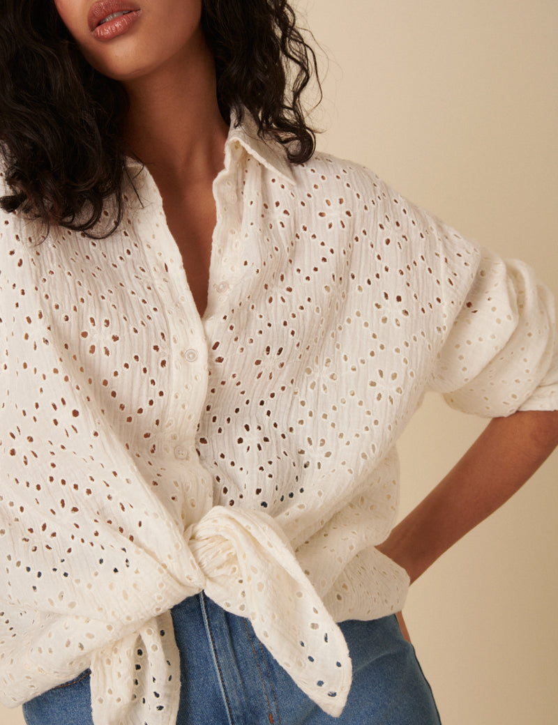 White Broderie Angalise Shirt