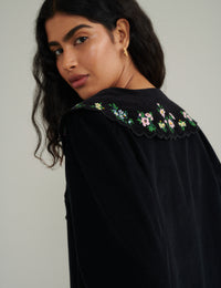 Black Cord Embroidered Birdie Blouse