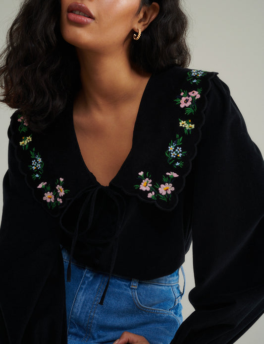 Secondary image of Black Cord Embroidered Birdie Blouse