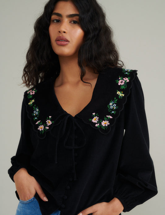 Image of Black Cord Embroidered Birdie Blouse