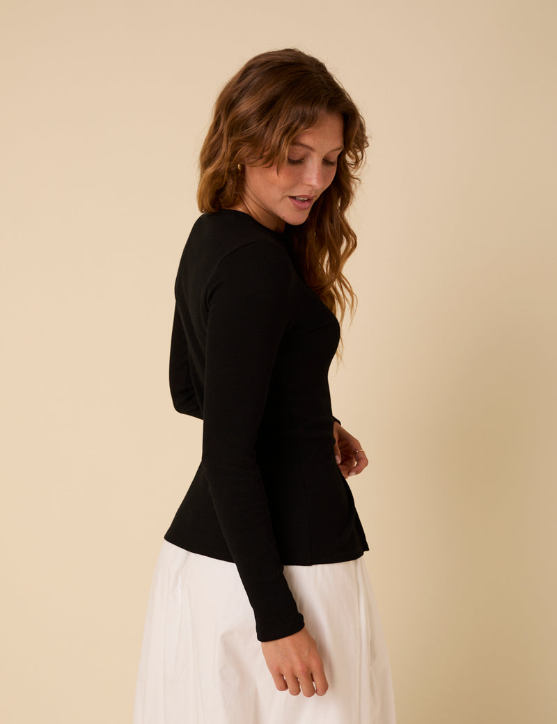 Black Ribbed Waistcoat Top