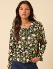 Black Floral Ruffle Collared Blouse