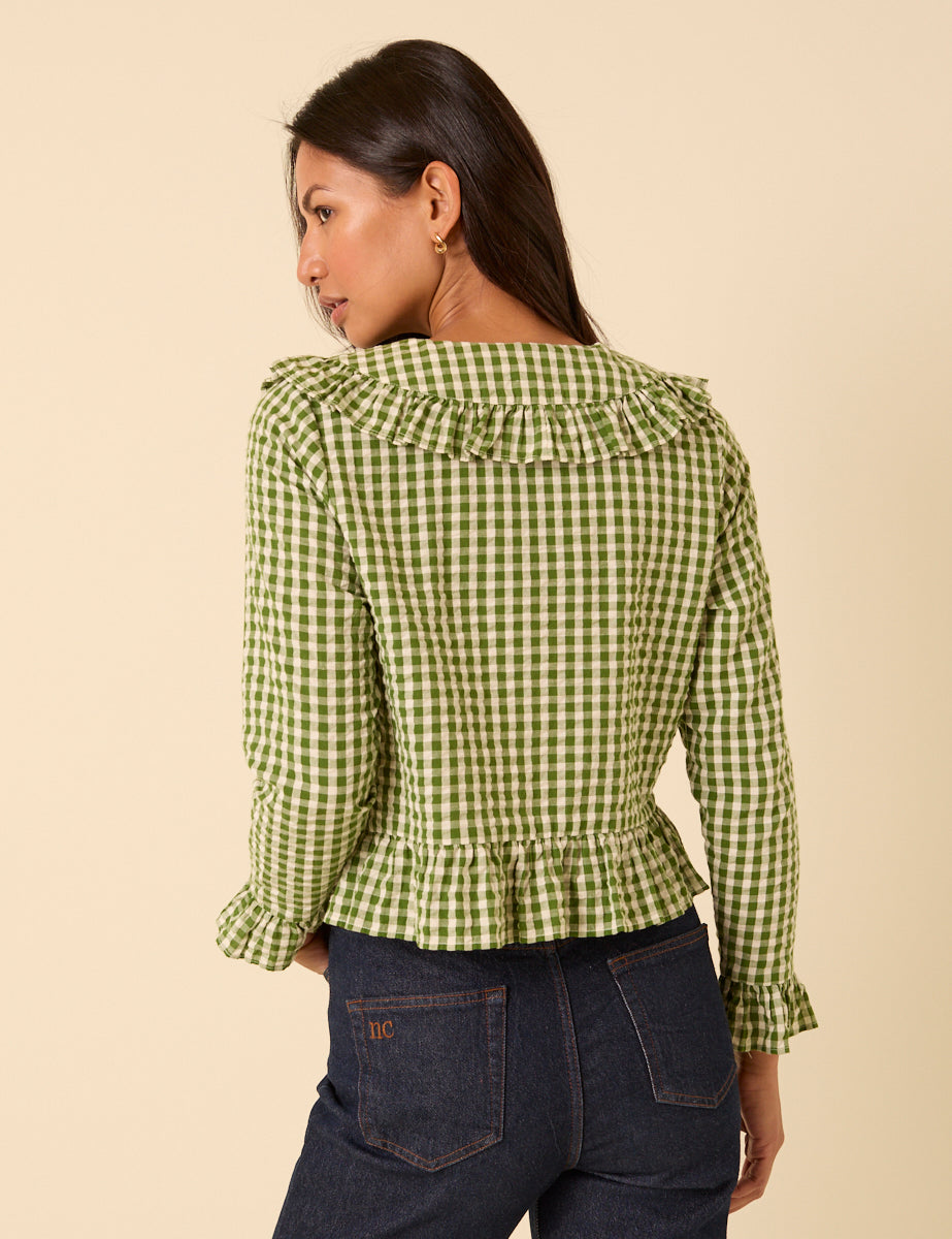 Green Gingham Ruffle Blouse