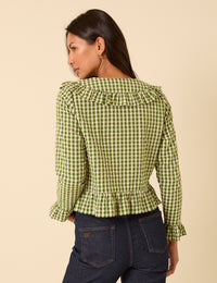 Green Gingham Ruffle Blouse