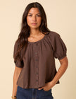 Brown Gingham Puff Sleeve Top