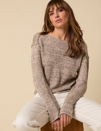 Brown Boat Neck Knitted Jumper
