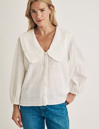 White Check Frill Peter Pan Collar Blouse