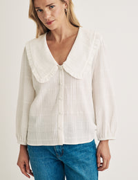 White Check Frill Peter Pan Collar Blouse