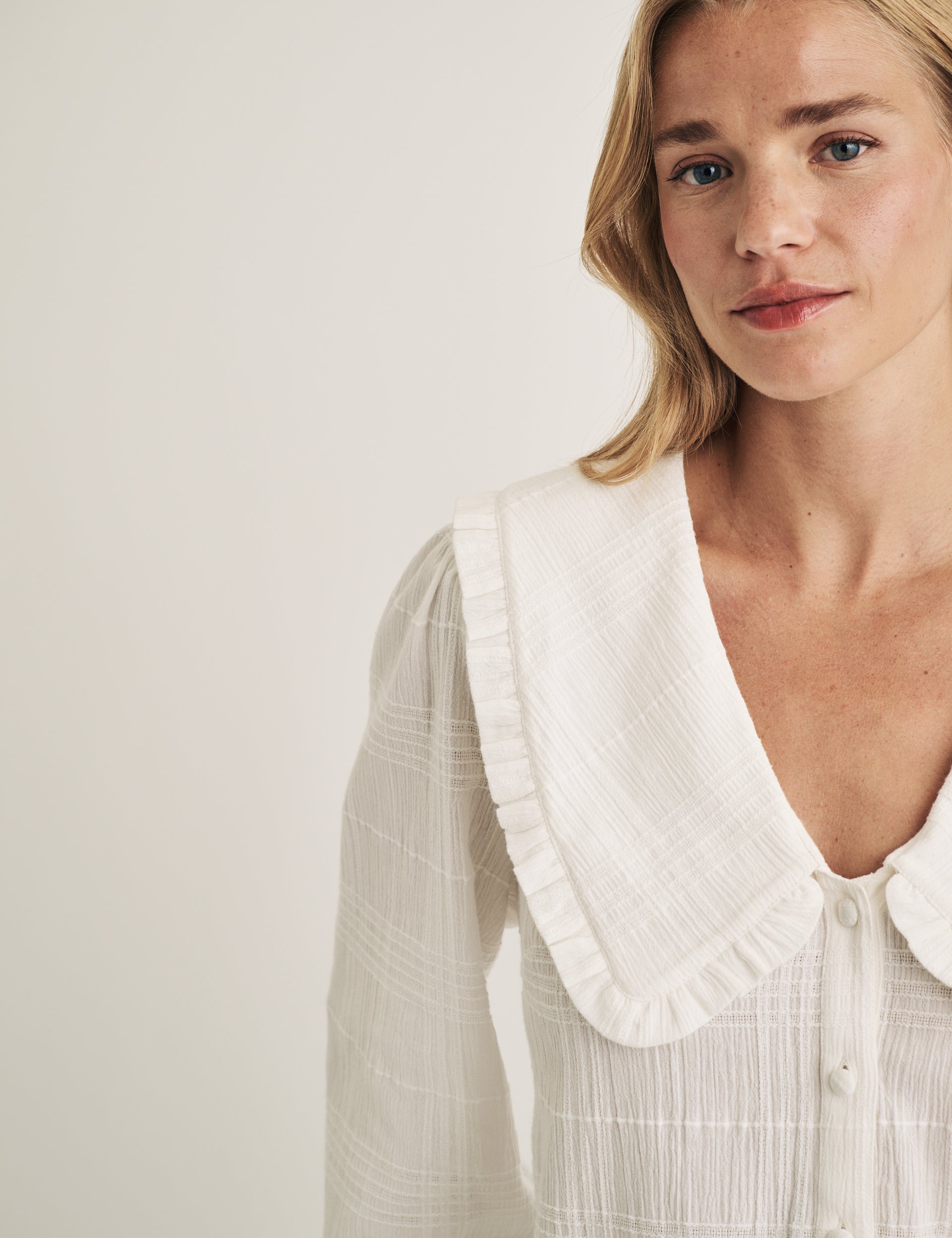 White Check Frill Peter Pan Collar Blouse