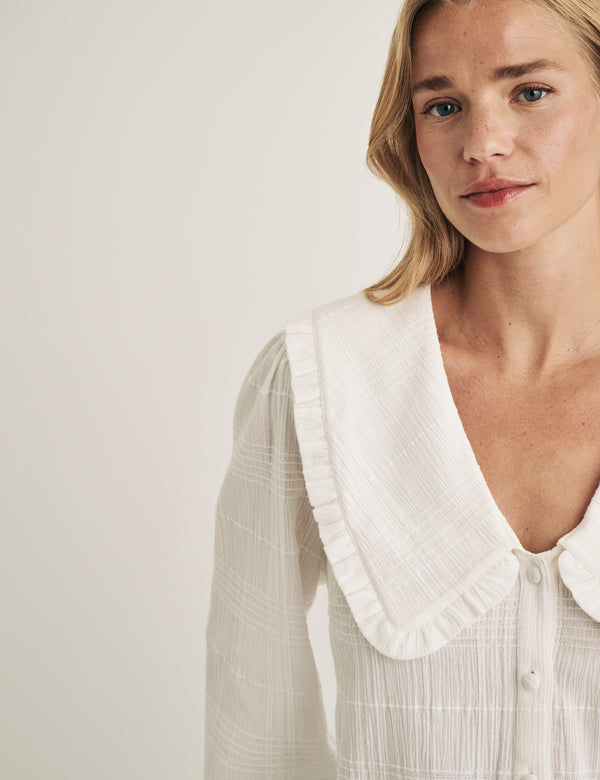White Check Frill Peter Pan Collar Blouse