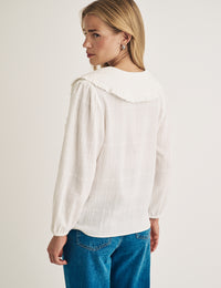 White Check Frill Peter Pan Collar Blouse