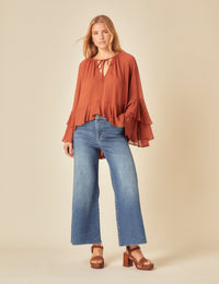 Poppy Delevingne Burnt Orange Tie Neck Sienna Top