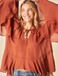 Poppy Delevingne Burnt Orange Tie Neck Sienna Top