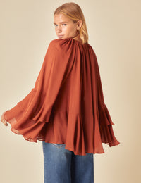 Poppy Delevingne Burnt Orange Tie Neck Sienna Top