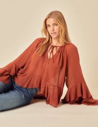 Poppy Delevingne Burnt Orange Tie Neck Sienna Top